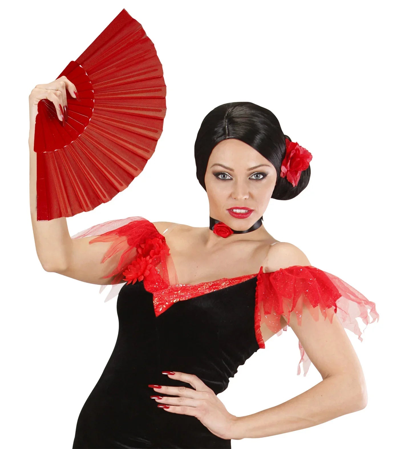 Abanico Rojo de Tela Complementos Sevillanas, Cordobeses y Toreros Widmann